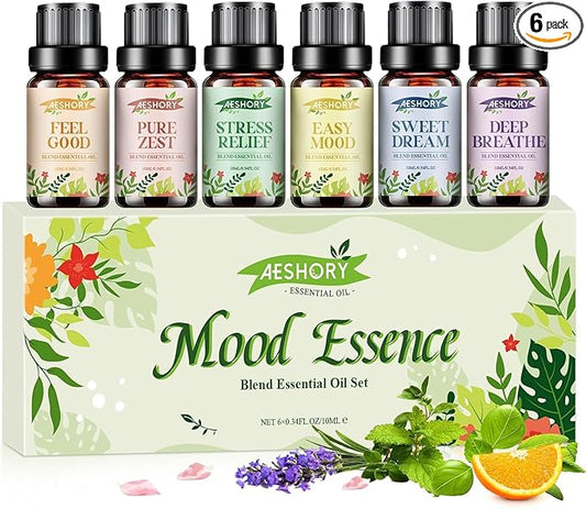 Essential Oils Blend Set,Essential Oils for Diffusers for Home,Stress Relief, Sweet Dream,Deep Breathe,Relax, Air Freshening,Aromatherapy Gifts for Women,DIY Candle Making,Humidifiers, Massage(6x10ml)