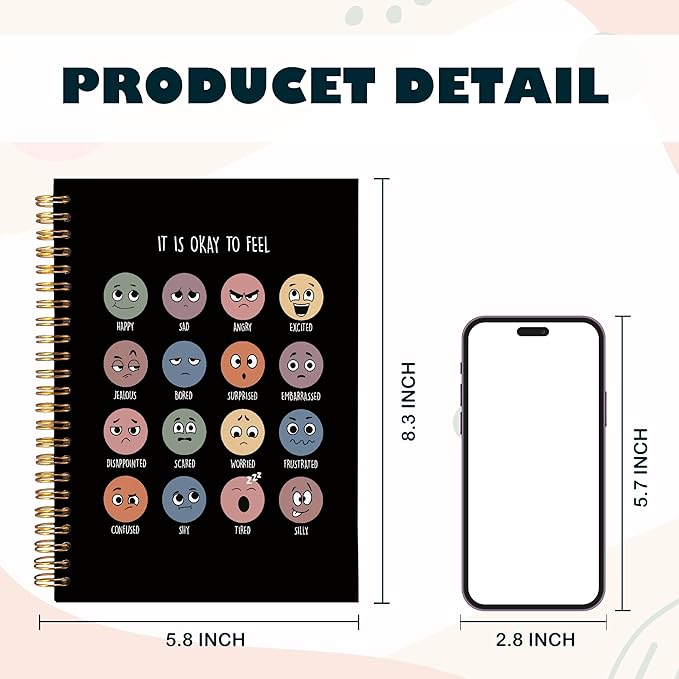 BearCake Mental Health Gifts, Inspirational Notebooks, It is Okay to Feel Mental Health Journal, Therapy Journal for Mental Health, Mental Health Journal for Women,Spiral Notebook 5.5x8.3 black