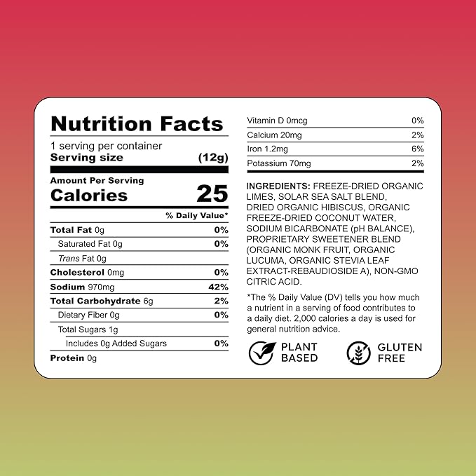 Know Brainer Purest Electrolyte Hibiscus Lime Powder Packets – Whole Food Hydration - Organic Freeze-Dried Fruits and Solar Sea Salts for Ultimate Electrolyte Balance