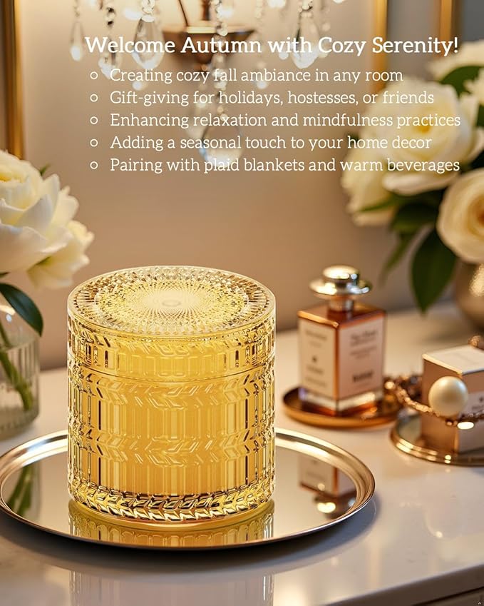 Fall Candles, Wild Warm Vanilla Scented, 7.4 oz, Crackling Wood Wick Candle for Home Scented, Natural Candles Non Toxic, Long Lasting-Clean Burn,Decorative Candle Gift for Women