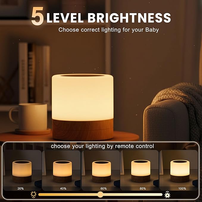 Baby Night Light Nursery Lamp: Touch Dimmable Light for Breastfeeding Kids - Eye-Caring LED Soft Warm White - USB Rechargeable Portable Bedside for Toddlers Bedroom Living Room