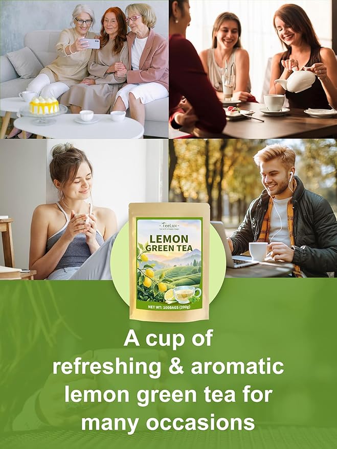 TeeLux Lemon Green Tea Bags, Premium Green Tea with Lemongrass & Lemon Balm, Refreshing & Smooth Flavor, 100 Count