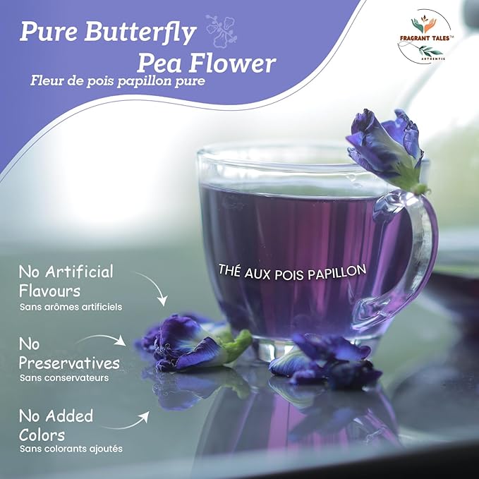 FRAGRANT TALES - Blue Butterfly Pea Flower Tea, 1.76 Oz, 25 Pyramid Bags, Natural Herbal Tea, Caffeine Free, Preservative Free