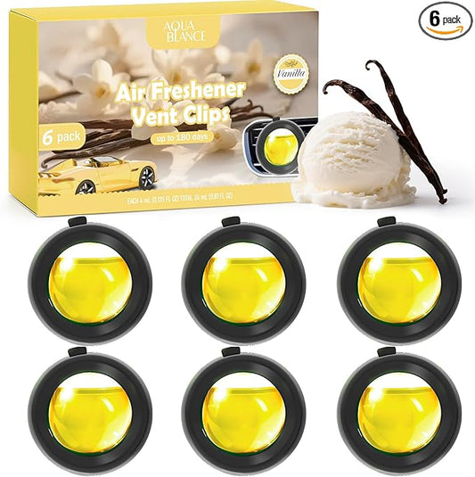 Car Air Freshener Vent Clips, Vanilla Scent, 6 Pack, Long Lasting Scent Up to 180 Days
