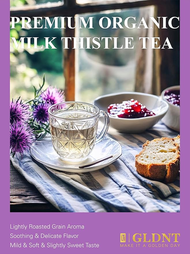 GLDNT Organic Milk Thistle Tea, Natural Organic Milk Thistle Seed Herbal Tea, Mild & Mellow Taste, Caffeine Free, 100 Count