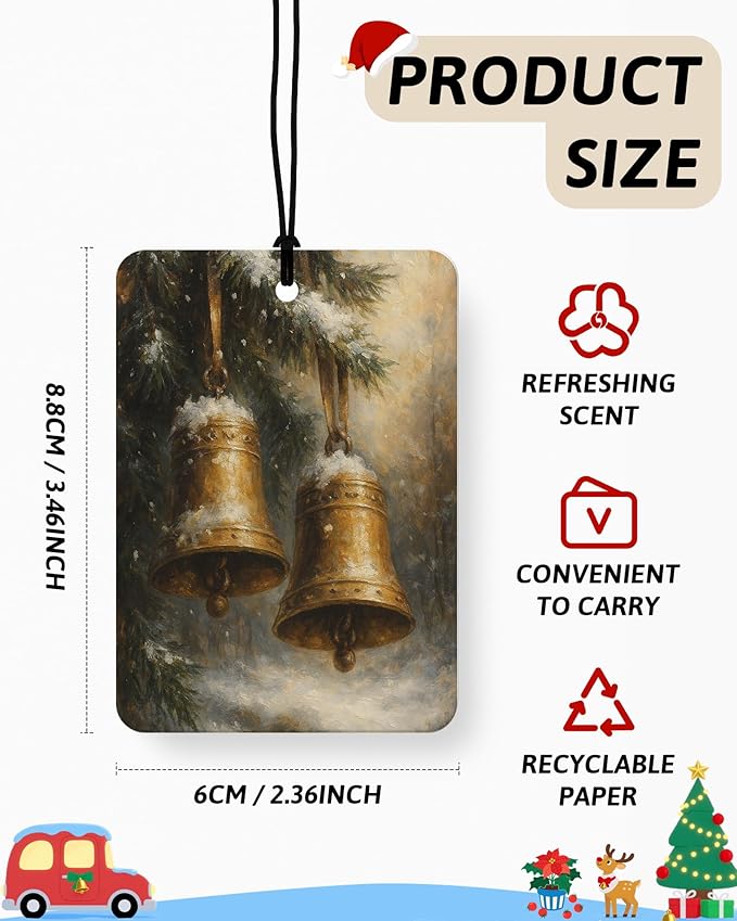Vintage Christmas Berry Car Air Freshener 4 Pcs, Winter Bell Xmas Tree Snowman Santa Hanging Air Freshener for Cars Closet Drawer Books, Rustic Christmas Car Accessories Mirror Decor for Women