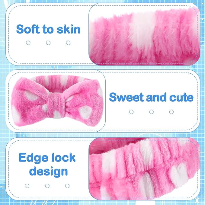 25 Pcs Spa Headband Bulk Makeup Headbands for Washing Face Cute Bow Hairbands Soft Coral Fleece Hairbands for Women Face Skin Care Makeup Spa Gift Shower Yoga (Cute Pattern)