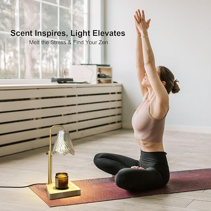 Candle Warmer Lamp with Timer Electric Wax Warmer for Scented Wax Melt Warmer Melter for Jar Candles Touch & Remote Control Dimmable Adjustable Height Gifts for Women 2 Bulbs Skirt Shaped Glass