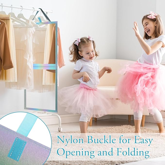 Chunful Foldable Backstage Mirror with Handle Holographic 33.5 X 13.4 Inch Folding Hanging Mirror Rectangular for Travel Dance Bag Home Fitness Spa Gift for Dancers(Blue)