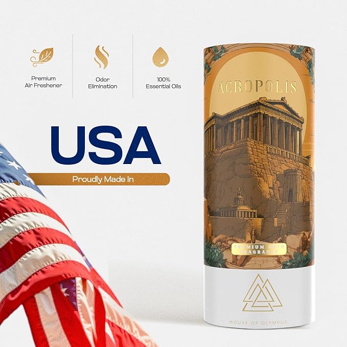 Acropolis Car Air Freshener and Diffuser - 100% Natural Essential Oils - Luxury Car Scent by House of Olympus - Made in USA