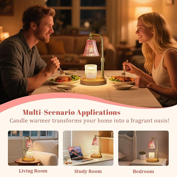 Pink Candle Warmer Lamp with Timer Dimmable,Birthday Gifts for Women,Adjustable Height Wax Melt Warmer for Jar Candles,House Warming Gifts New Home,Ideal for Office,Dorm,Bedroom Home Decor