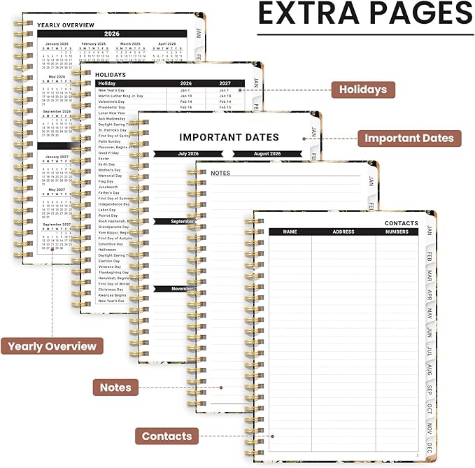 2026 Planner, Monthly and Weekly Calendar Planner for Women, January 2026 - December 2026, Hardcover Pretty 2026 Agenda Planner Book with Tabs, Spiral Bound, Perfect for School Office Home Supplies, 8.5" x 11" - Mushroom