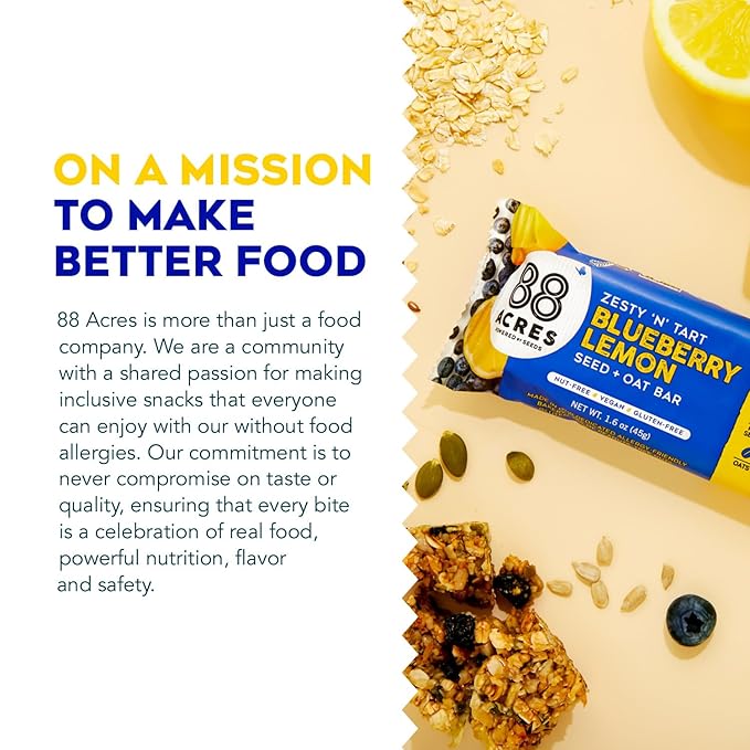 88 Acres Granola Bars | Blueberry Lemon | Gluten Free, Nut-Free Oat and Seed Granola Bar | Vegan & Always Non GMO | 12 Pack