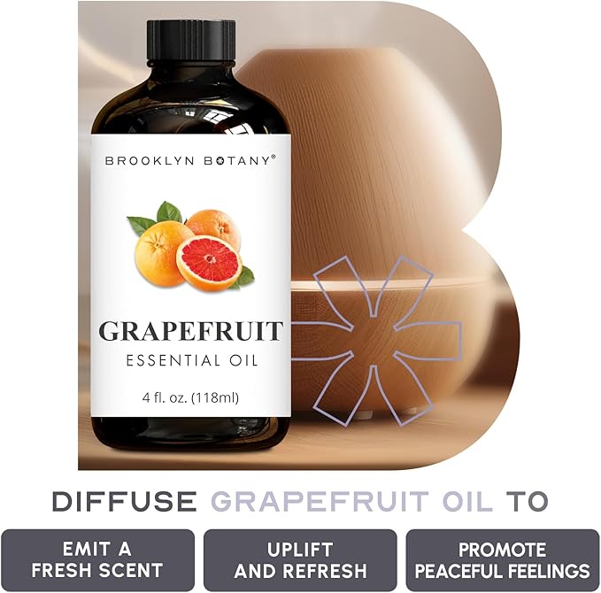 Brooklyn Botany Grapefruit Essential Oil - Huge 4 Fl Oz - 100% Pure and Natural - Premium Grade with Dropper - for Aromatherapy and Diffuser