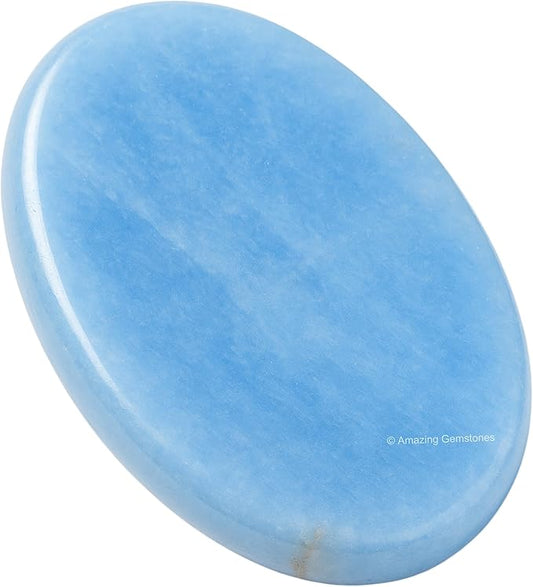 Amazing Gemstone Angelite Worry Stone Crystals & Healing Stones - Worry Stones for Stress Relief Gifts - Piedra Crystal Fidget for Meditation, Relaxation - Unique Stocking Stuffers and Gifts