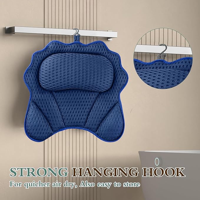 Bath Pillow RUVINCE Ergonomic Luxury Bathtub Pillow with Head,Neck, Shoulder and Back Support, 4D Bath Pillows for tub with 6 Powerful Suction Cups, Fits All Bathtub, Spa Tub, Hot Jacuzzi (Dark Blue)