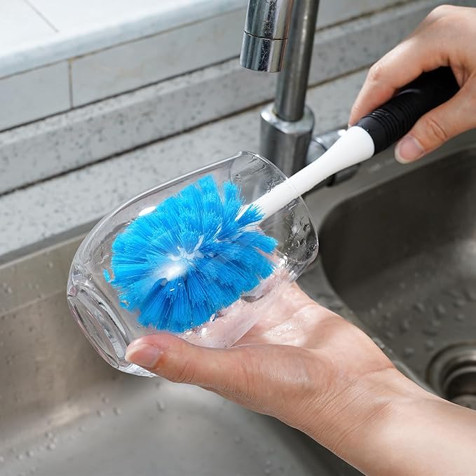 Dish Brush Set of 3 with Water Bottle Brush, Dish Scrub Brush and Scrubber Brush, Long Handle Kitchen Scrub Brushes for Dishes, Bottles, Cups, Pots, Pans and Sinks, Round Head