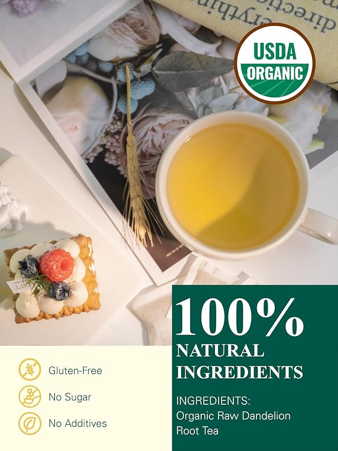 GLDNT Organic Dandelion Root Tea Bags, Premium Organic Raw Dandelion Root Tea, Smooth Taste, Caffeine Free, 100 Count