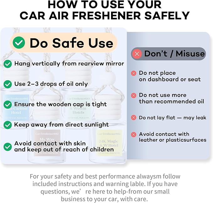 Car Air Freshener Hanging, Cabana Hotel scent,Essential Oil Diffuser for Car, Long Lasting Car Air Freshener, Made in USA