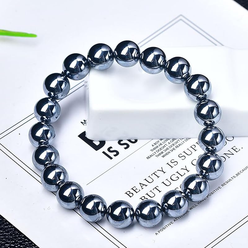 Hematite Beaded Bracelets For Men Protection Bracelets For Women Chakra Feng Shui Stretchy Health & Healing Stone 8mm Beaded Bracelets Lucky Stretch Elastic Handmade Bracelets(Hematite)