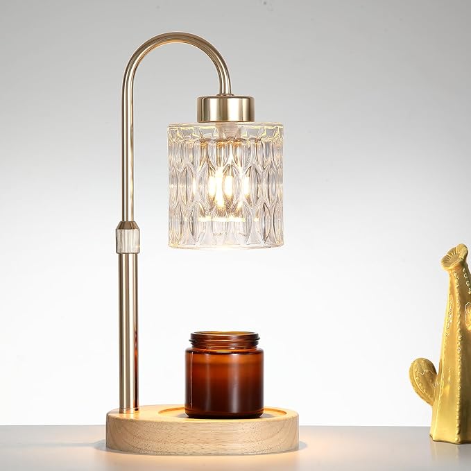 Gold Candle Warmer Lamp with Dimmer and Timer,Home Decor Lamp for Scented Jar,Electric Wax Melt Warmer,Mother's Day/Birthday/Christmas Gifts for Mom/Wife,Adjustable Height,with 2 Bulbs