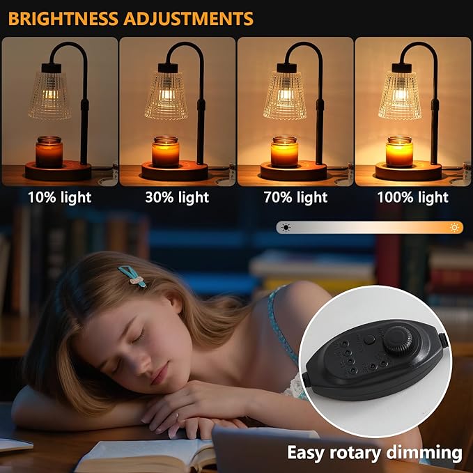Black Candle Warmer Lamp WithTimer and Dimmer,Fragrance Electric Wax Melt Warmer with 2 Bulbs,Scented Jar Lamp,Mother's Day/Birthday/Christmas Gifts for Mom/Wife,Home Decor,Adjustable Height