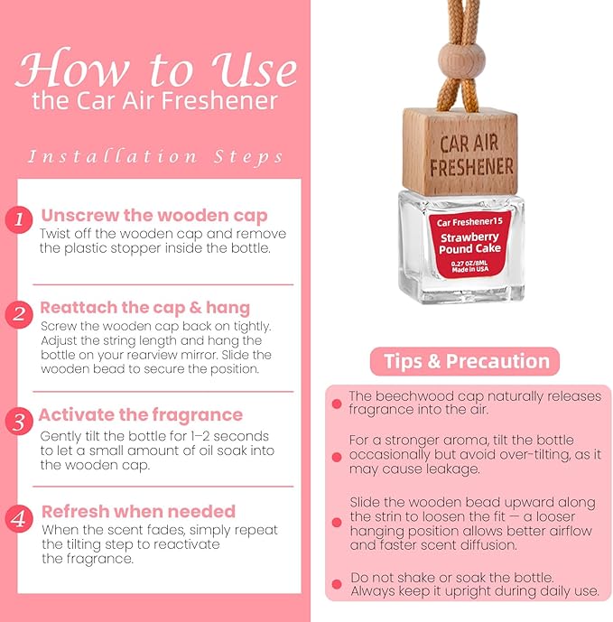 Car Air Freshener Hanging Diffuser – Long-Lasting Essential Oil Scent (Up to 60 Days) – Non-Toxic & Eco-Friendly – 2-Pack Auto Fresheners Made in USA