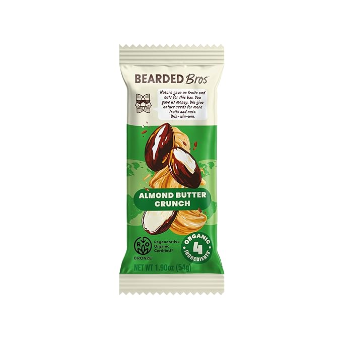 Bearded Brothers, Organic Vegan Protein Energy Bars, Almond Butter Crunch (10 Pack) - Gluten Free, Paleo, Fiber, Whole 30, Non GMO Low Glycemic Snacks (Packaging May Vary)