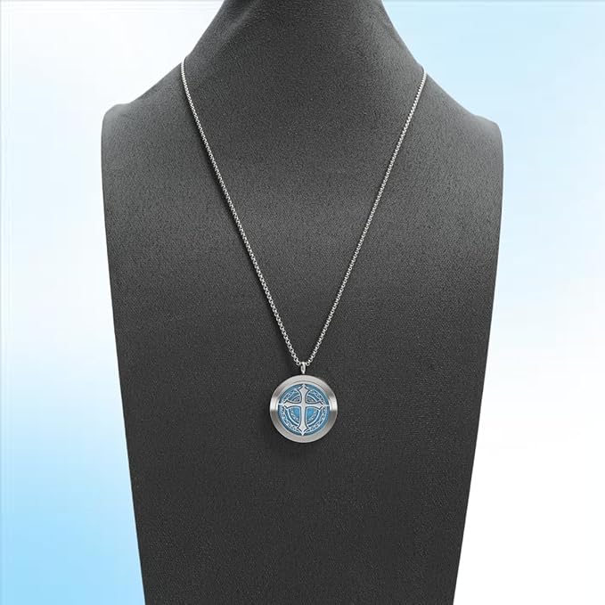 Aromatherapy Diffuser Necklace-Cross Essential Oil Necklace,Aromatherapy Diffuser Pendant for Men and Women,Portable,Suitable for Yoga,Meditation,Travel,Stress Relief Gift(Silver 30mm)