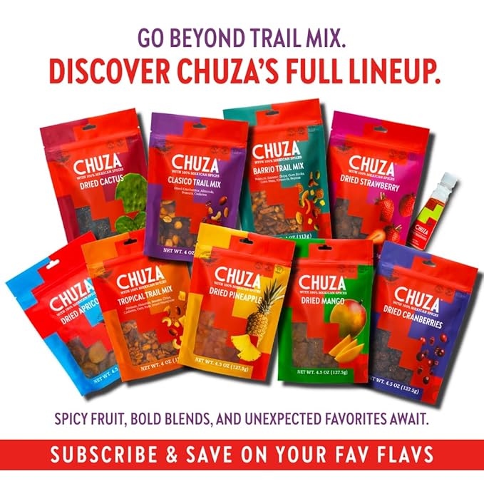 CHUZA Clasico Trail Mix – Semi Spicy Sweet Snack with 100% Mexican Spices – Dried Cranberries, Almonds, Peanuts & Cashews – High Protein, Gluten-Free – 4 oz