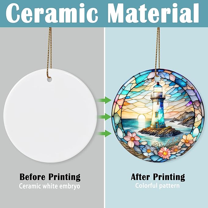 Colorful Ceramic Lighthouse Christmas Ornament for Tree, Holiday Decorations, Christmas Decor, Lighthouse Lovers Gifts, Ornament Gift Ideas