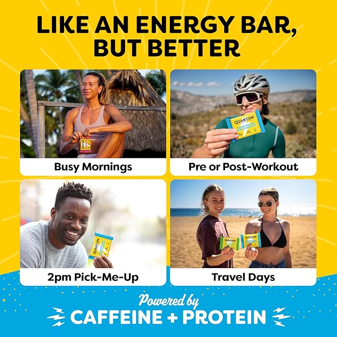 Quantum Energy Square: Energy Bar with Caffeine & 10g Protein. Delicious Healthy Snack On The Go. (Vegan, Gluten-free, Soy-free, Dairy-free) (Variety 12-Pack)