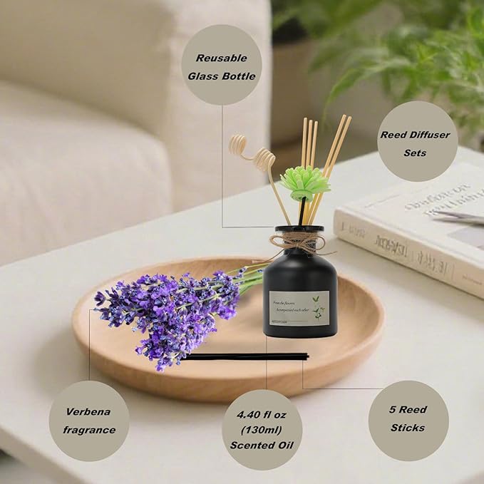 Reed Diffuser Essential Oil Set -Verbena Fragrance Air Freshener (4.4 Fl Oz) for Home, Bathroom, Bedroom, Office Decor