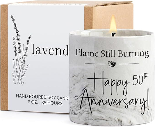 50th Anniversary Candle - 50th Wedding Anniversary Present for Couple & Parents, 50 Year Aniversario Gifts for Men, Women, Wife,Husband - 6 Oz Lavender Candle