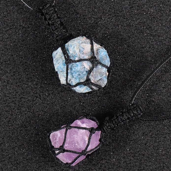 Handmade Natural Gemstone Crystal Pendant Necklace Stone Holder Necklace Cord Net Necklace with Adjustable Length for Women Men