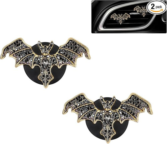 Gothic Car Decor,Bling Bat Car Air Freshener Vent Clip,Dark Style Rhinestone Vehicle Interior Dashboard Decoration for Teens,Refillable Clip on Diffuser