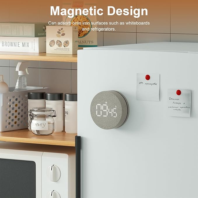 AVINIA Fabric Digital Kitchen Timer, Rechargeable with Large LED Display 0-99Mins, Magnetic Countdown Timers for Home Classroom Office Fitness Grey