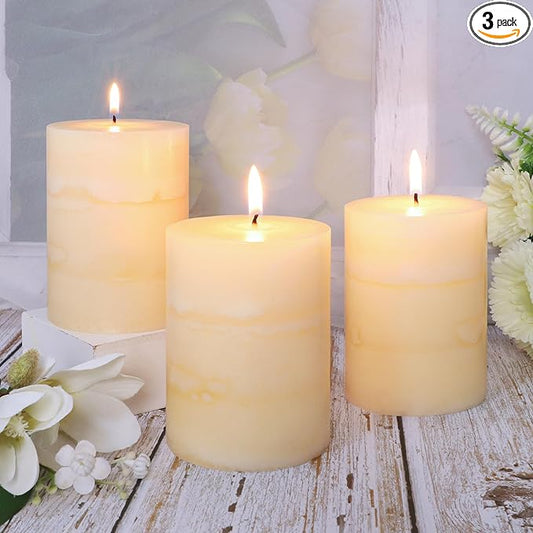 3x4 Inches Jasmine Scented Pillar Candles Ivory White Hand-Poured Candle Long Burning Aromatherapy Candle for Home Scented Wedding Bar Centerpiece Table Decoration, 3 Pack