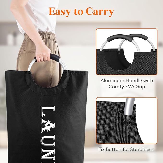 Lifewit 80L 2-Pack Large Laundry Basket, Collapsible Laundry Hamper with Aluminum Handles, Waterproof Freestanding Dirty Clothes Hampers for Laundry Room Bedroom Dorm Bathroom, Black