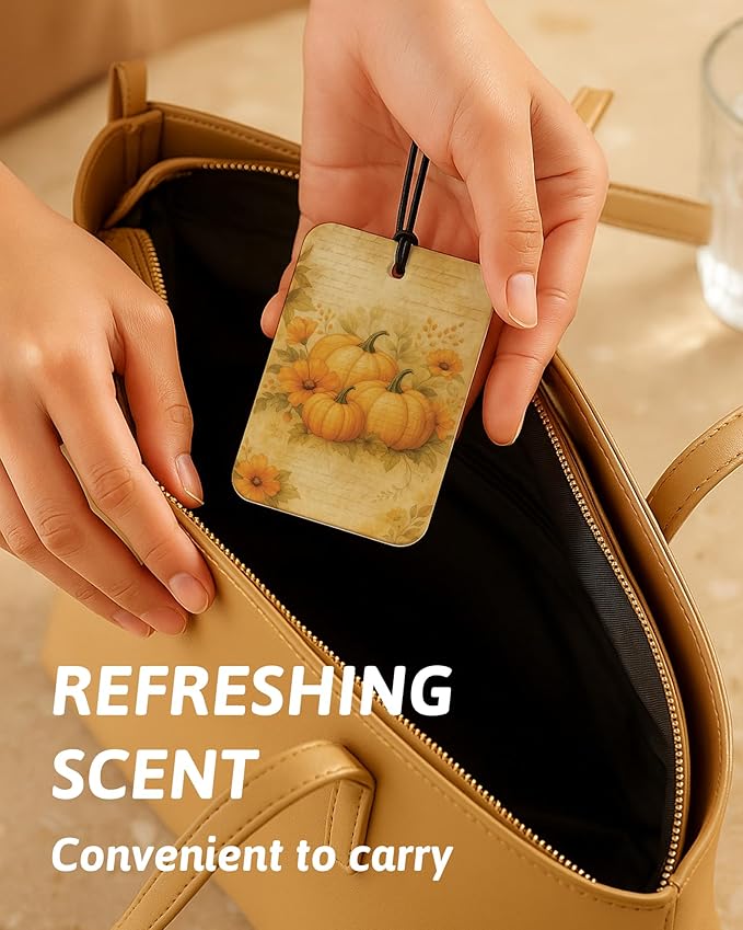 Vintage Fall Pumpkin Car Air Freshener 4 Pcs, Retro Floral Pumpkin Autumn Hanging Air Freshener for Cars Closet Drawer Books, Fall Car Accessories Mirror Decor for Women