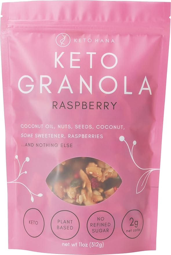 Keto Hana Raspberry Keto Granola Keto Diet Vegan Grain Free Dairy Free Plant Based No Refined Sugars Gluten Free 2g Net Carbs Breakfast Cereal - 11oz