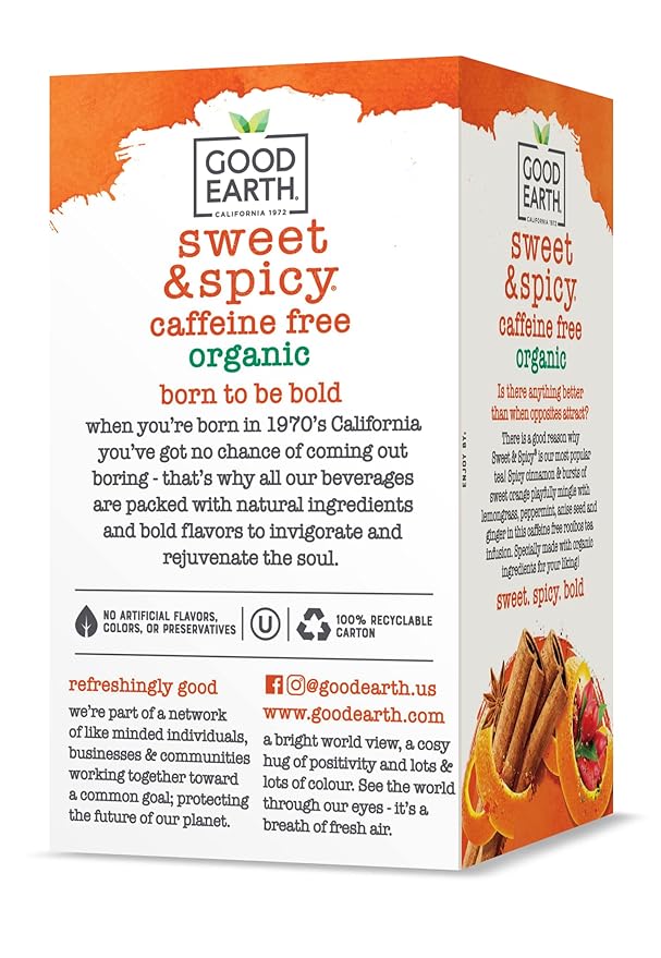 Good Earth Organic Herbal Tea, Sweet & Spicy, Caffeine Free, 18 Count (Pack of 6)