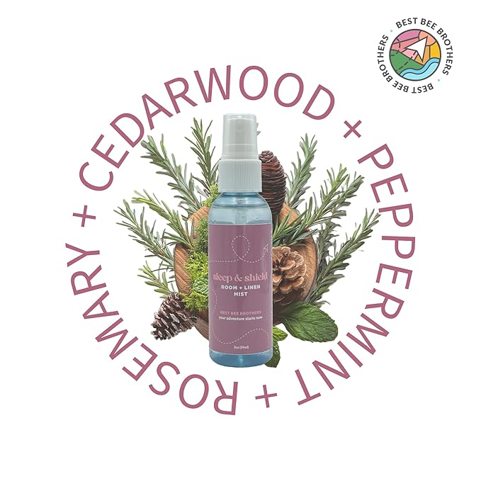 Best Bee Brothers, Sleep & Shield Calming Room + Linen Mist, 2 oz, Natural Essential Oil Blend with Peppermint, Cedarwood and Rosemary