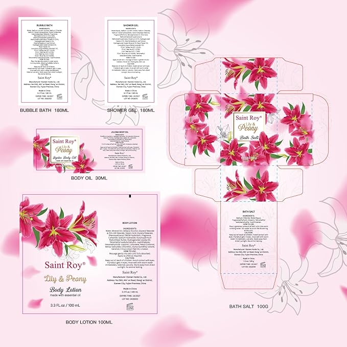 Gift Basket For Women, Mother's Day Gift for Mom Spa Set Lily & Peony Home Spa Set, Beauty Personal Care Set Jojoba Oil, Spa Self Care Kit, Bath Body For Thank You, Birthday, Christmas Gifts for Women