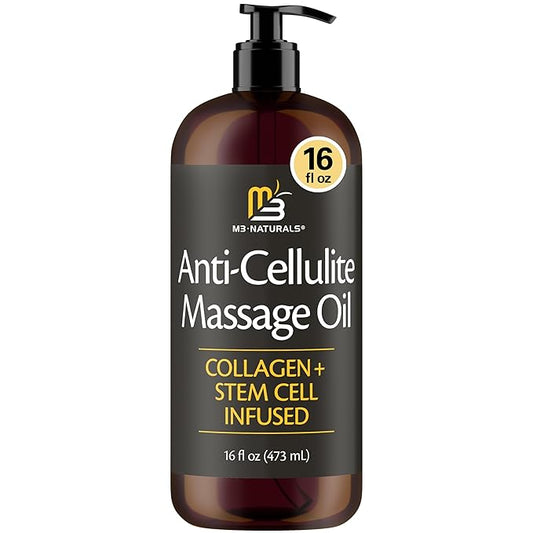 M3 Naturals Firming Body Massage Oil with Collagen & Stem Cell – Helps Smooth The Appearance of Cellulite & Improve Skin Texture – Refreshing Aromatherapy Body Oil for Legs & Full Body – 16 Fl Oz