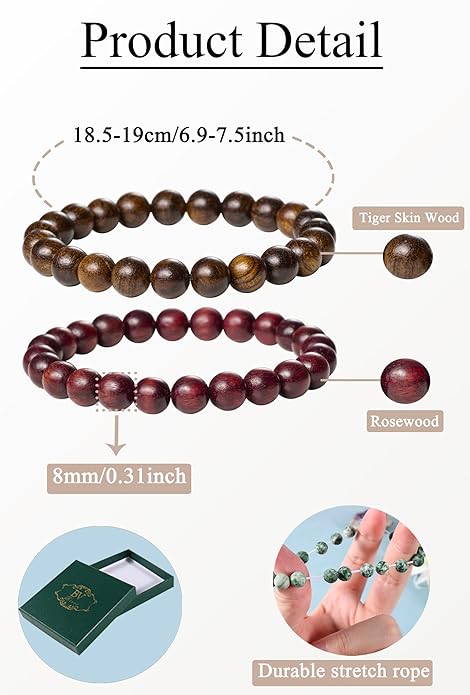 Bivei Natural Gemstone Semi Precious Healing Crystals Handmade Stretchy Round Beads Bracelet, Enhance Positive Energy
