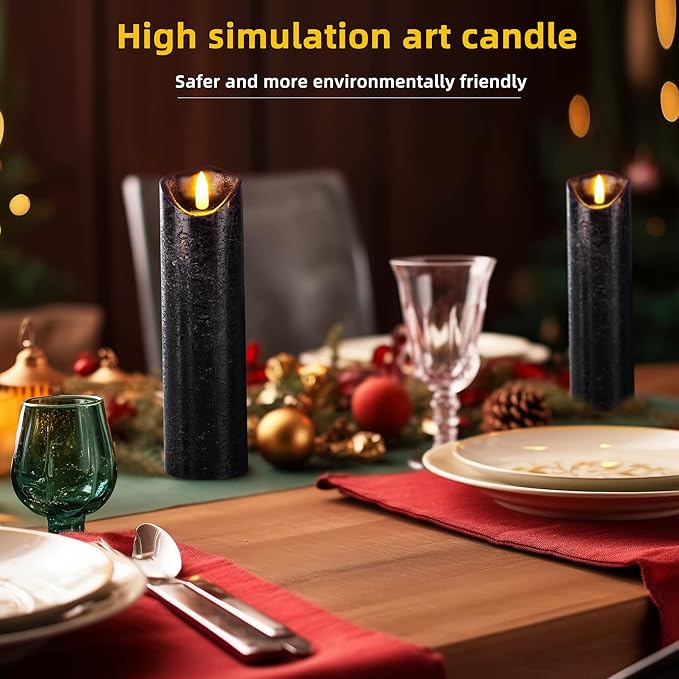 Hausware Set of 9 Flameless Candles Battery Operated LED Real Wax Flickering Electric Candles with Remote Control Timer for Wedding Birthday Halloween Christmas Decorations (Black Color)