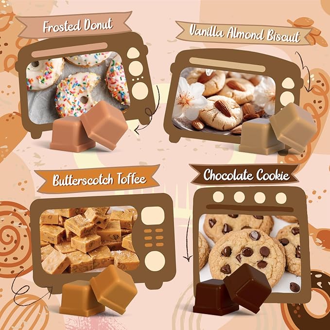 Bakery Scented Wax Melts, Sweet, Strong Scented Soy Wax Cubes/Tarts Variety Set - Apple Pie, Pumpkin Pie, Caramel Cinnamon, Chocolate Cookie, Donut, Vanilla Almond Biscuit, Roasted Coconut, Toffee