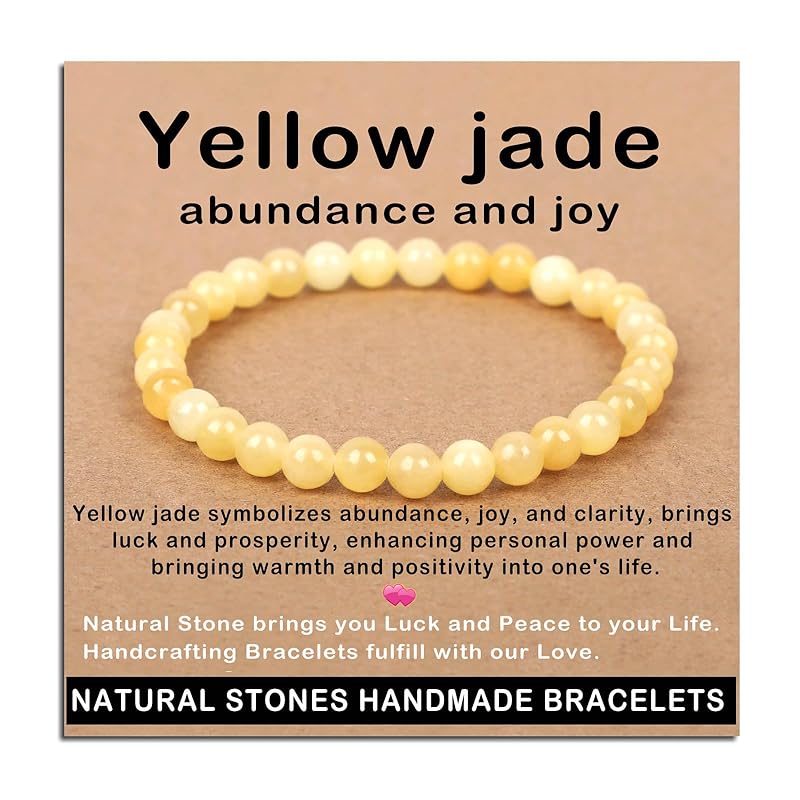 AD Beads Handmade Gemstone Stretch Elastic Bracelet Crystal Healing Reiki Nature's Beauty and Spiritual Essence Unisex (6mm, Yellow Jade (abundance and joy))
