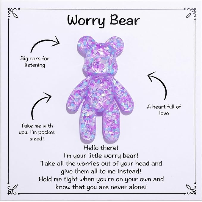 Pocket Bear Hug, Anxiety Relief, Mental Health Positivity, Autism Fidget, Stress Relief for Her, Comforting Gift for Son Daughter Back to School, Purple